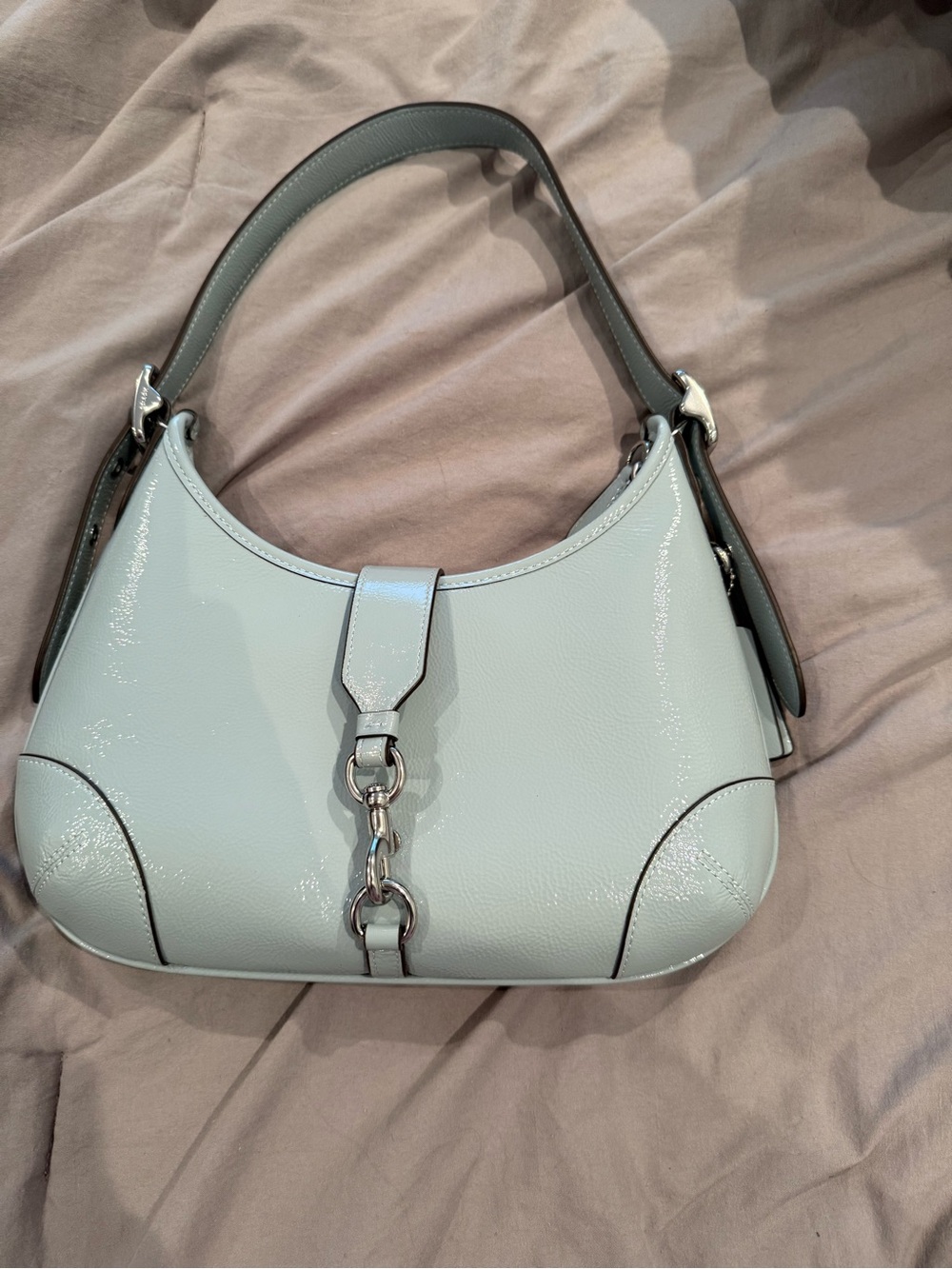 STUNNING Coach Patent Leather Hobo Shoulder Bag in Light Blue